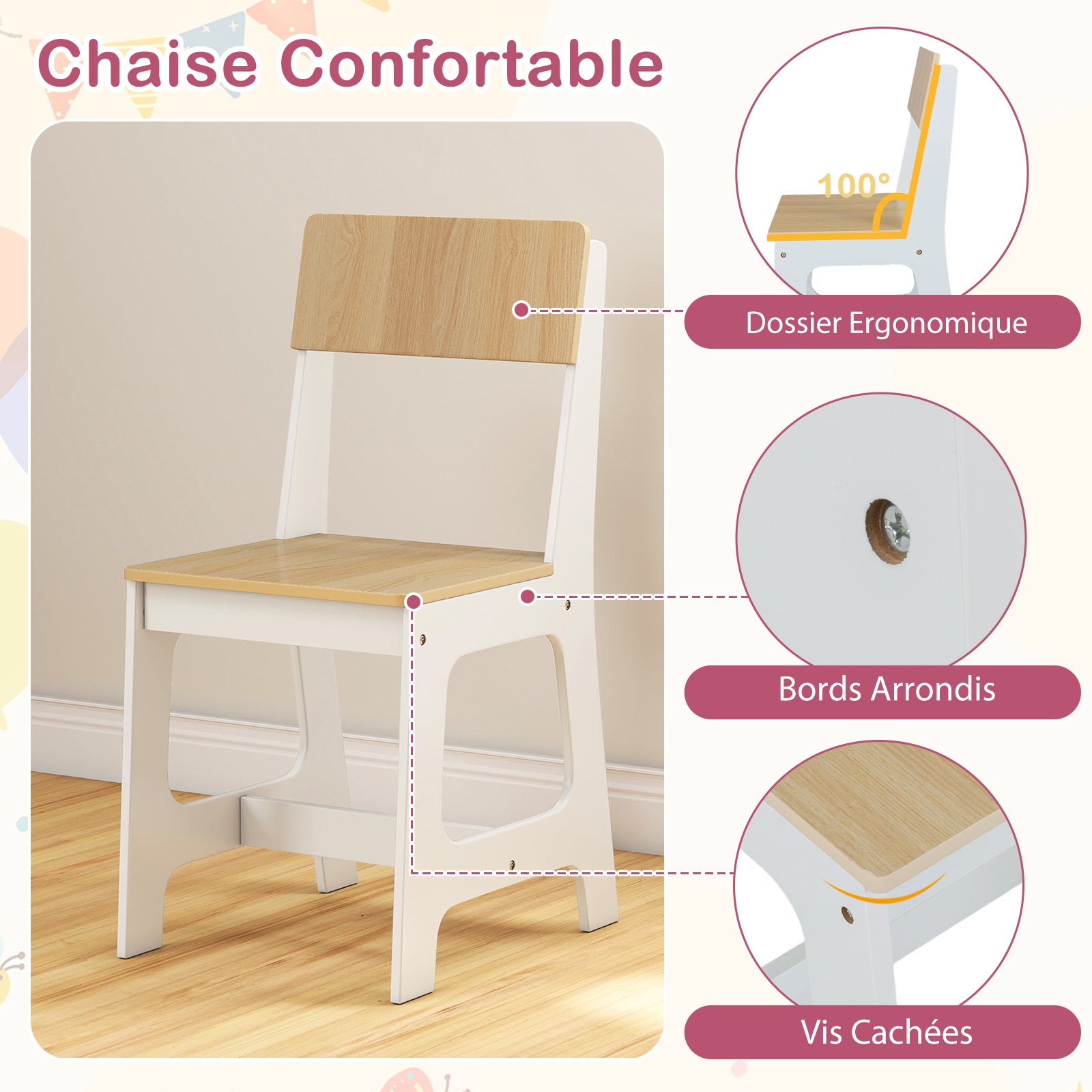 Bureau et Chaise d'Étude pour Enfants 3 Ans+, Table d'Écriture avec Étagères, Tiroir, Armoire de Rangement, pour Chambre, École, Naturel - 5