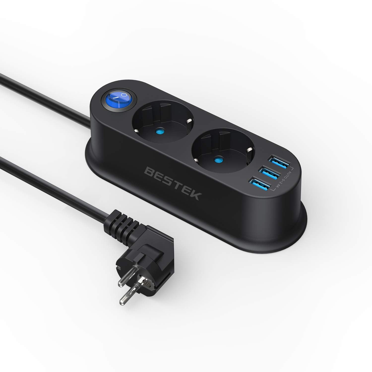 BESTEK Multipresa 2 prese con 3 porte USB Mini multipresa elettrica ...