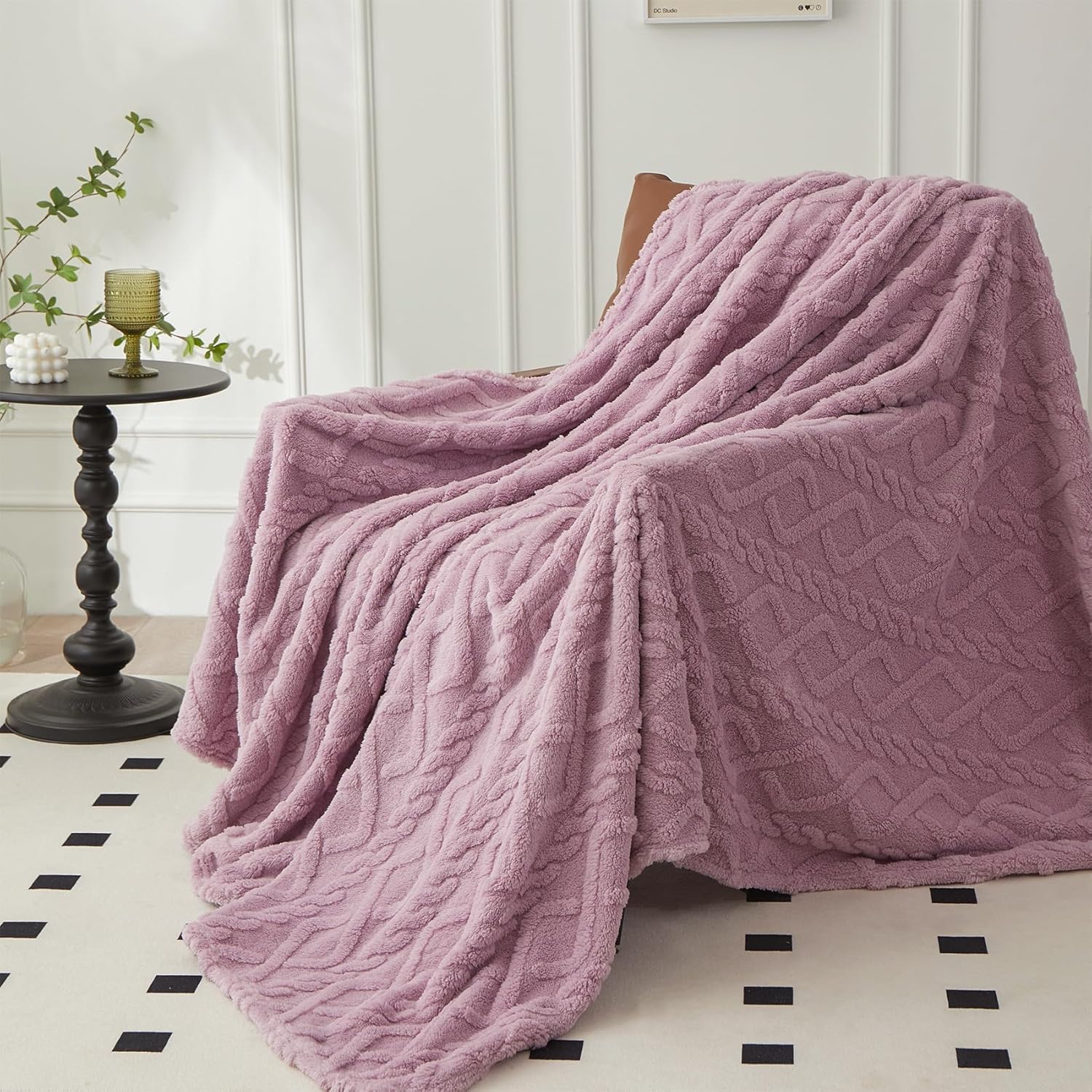 Manta de vellón, manta acogedora para la cama, manta cálida de franela para sofá para todas las estaciones, marrón, 200*230cm, violeta