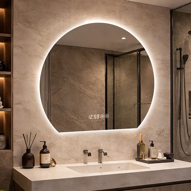 Miroir avec 3 mode lumière smart réglables rond arqué pour salle de bain 80 cm miroir de maquillage