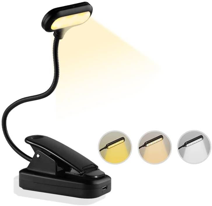 Lampka do czytania, 3 tryby jasności (zimna biel i ciepła biel), elastyczna mini lampka nocna 360° do czytania w łóżku