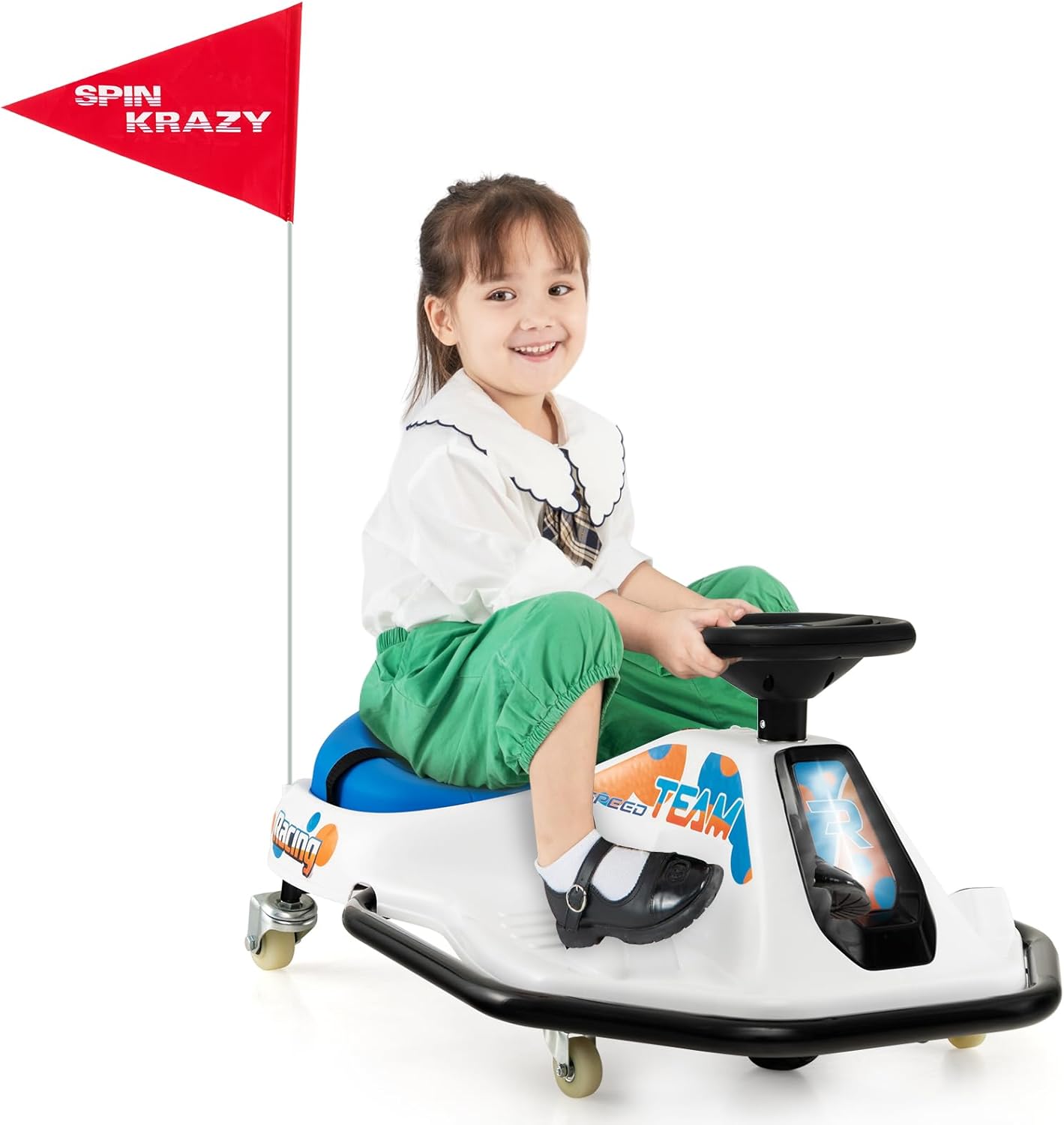 Elektryczny Gokart dla Dzieci 6 V, Regulowaną Kierownicą i Fotelem, Prędkość 4,2–4,8 km/h, dla Dzieci w Wieku 3–8 Lat (Biały) (2 Pozycje, Biały)