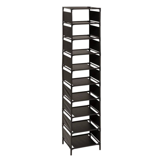 Scarpiera A 9 Ripiani Stretto E Alto - 159,5 Cm - Tubi Metallici E Tessuto - Nero - 4