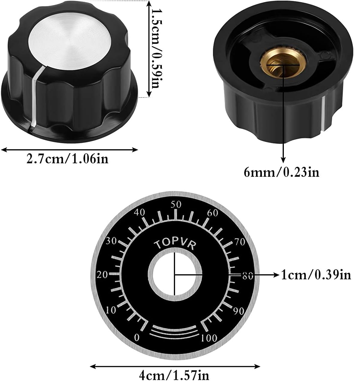 5x Gałki Potencjometru 6 mm ze Skalą – Nakładki Sterujące Głośnością MF-A03, Moletowane, Audio DIY