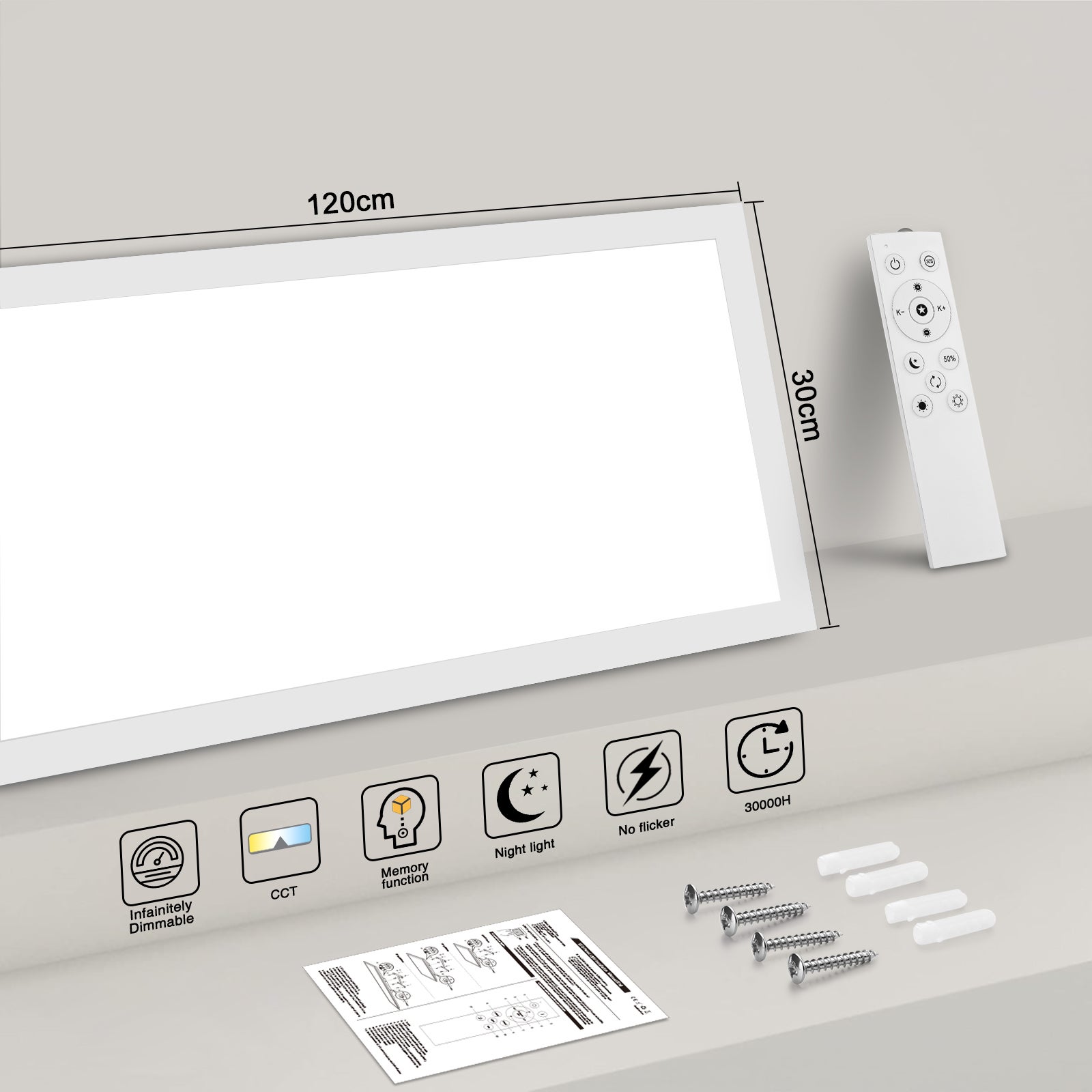 LOVHAUS Pannello LED 120x30CM, Plafoniera LED Da Interno Con Telecomando, Variazione Colori Bianchi E Intensità, Con Funzione Memoria E Timer, Bianco - 4