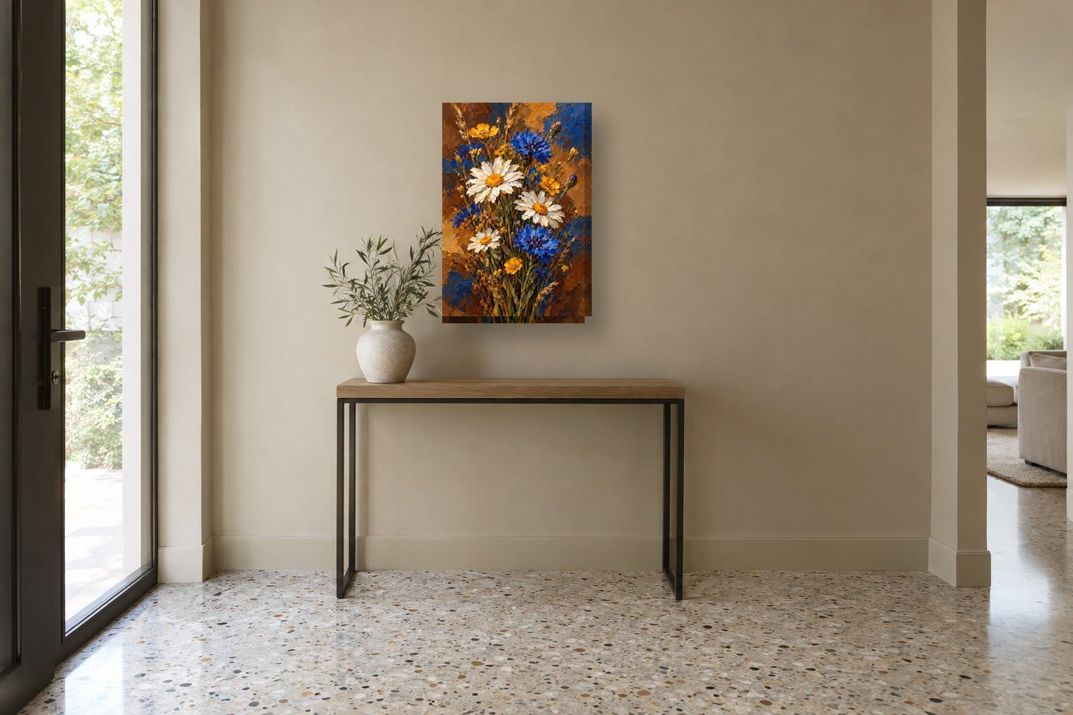 Tableau floral à l’aquarelle «Fleurs des champs, huile» sur toile ...