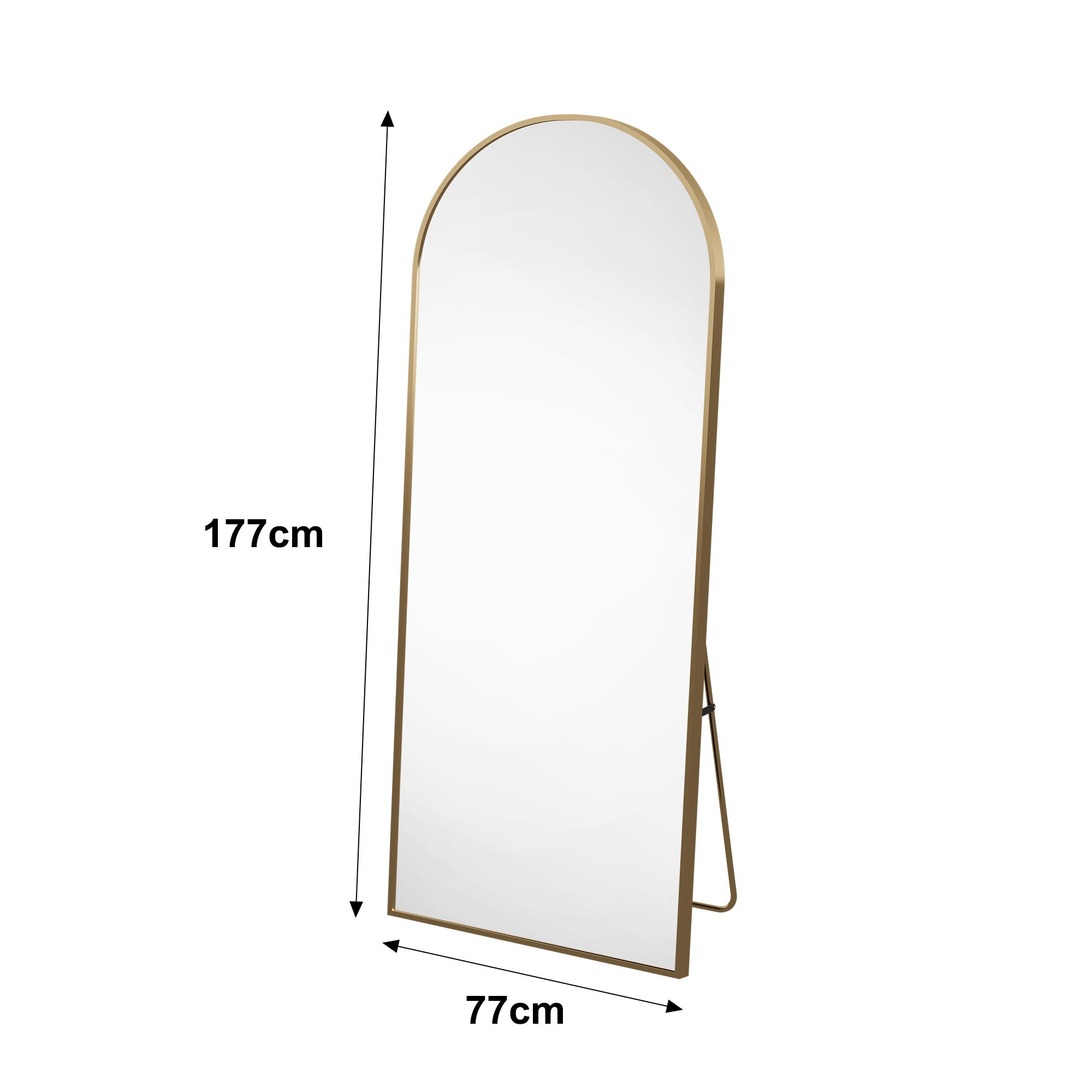 Miroir pleine longueur 177 x 77 cm, miroir de sol avec cadre en aluminium, miroir sur pied arqué lisse, doré - 3