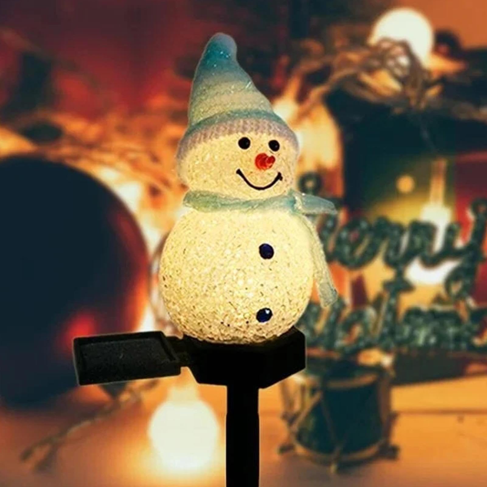 Luci Solari Natalizie Da Percorso – Set Con 5 Inserti A Tema Pupazzo Di Neve E Renna, Alimentazione Solare, Luce Calda, Per Giardino E Cortile (Lunghezza Filo 2,2 M)