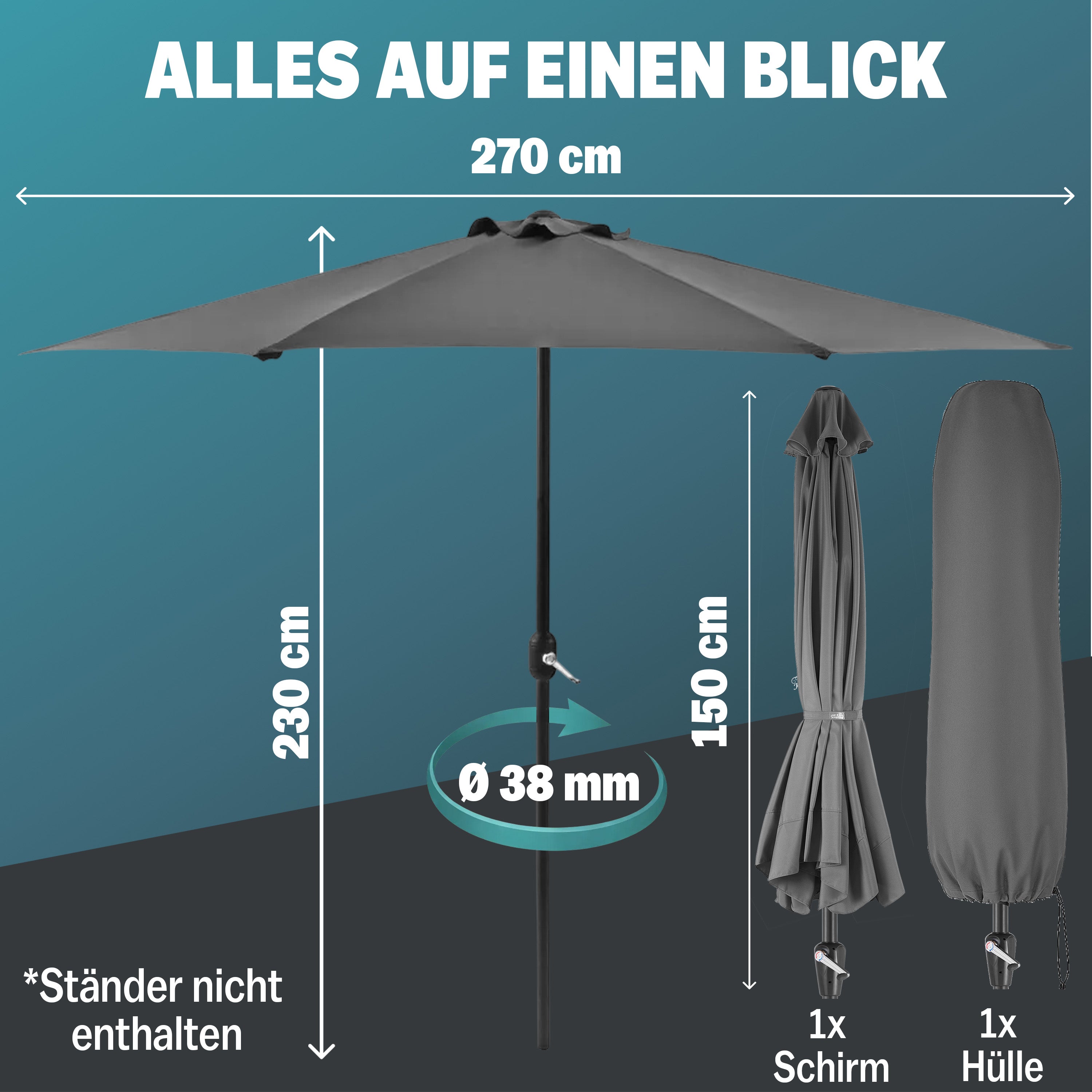 KINGSLEEVE Demi-parasol diamètre 270 cm - 9