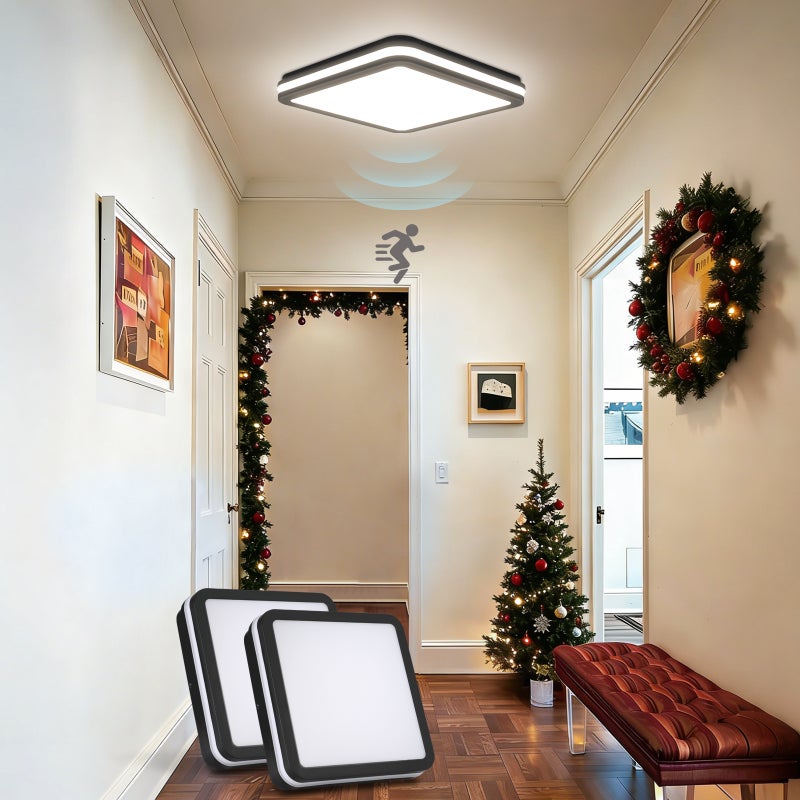 LOVHAUS 2 PCS Plafonnier LED Z Czujnikiem Ruchu 24W 4000K, Plafonnier LED Kwadratowy 26*26cm, IP54 Plafonnier LED ナ∥zienka Do Przedpokoju Piwnicy