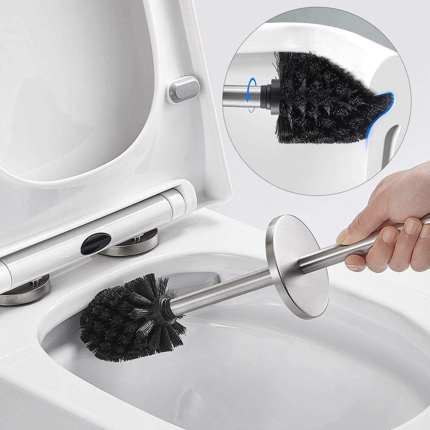 WizardFlush - Scopino Per WC Usa E Getta Con Testina Infusa Di Sapone - Manico Ergonomico E Supporto Salvaspazio