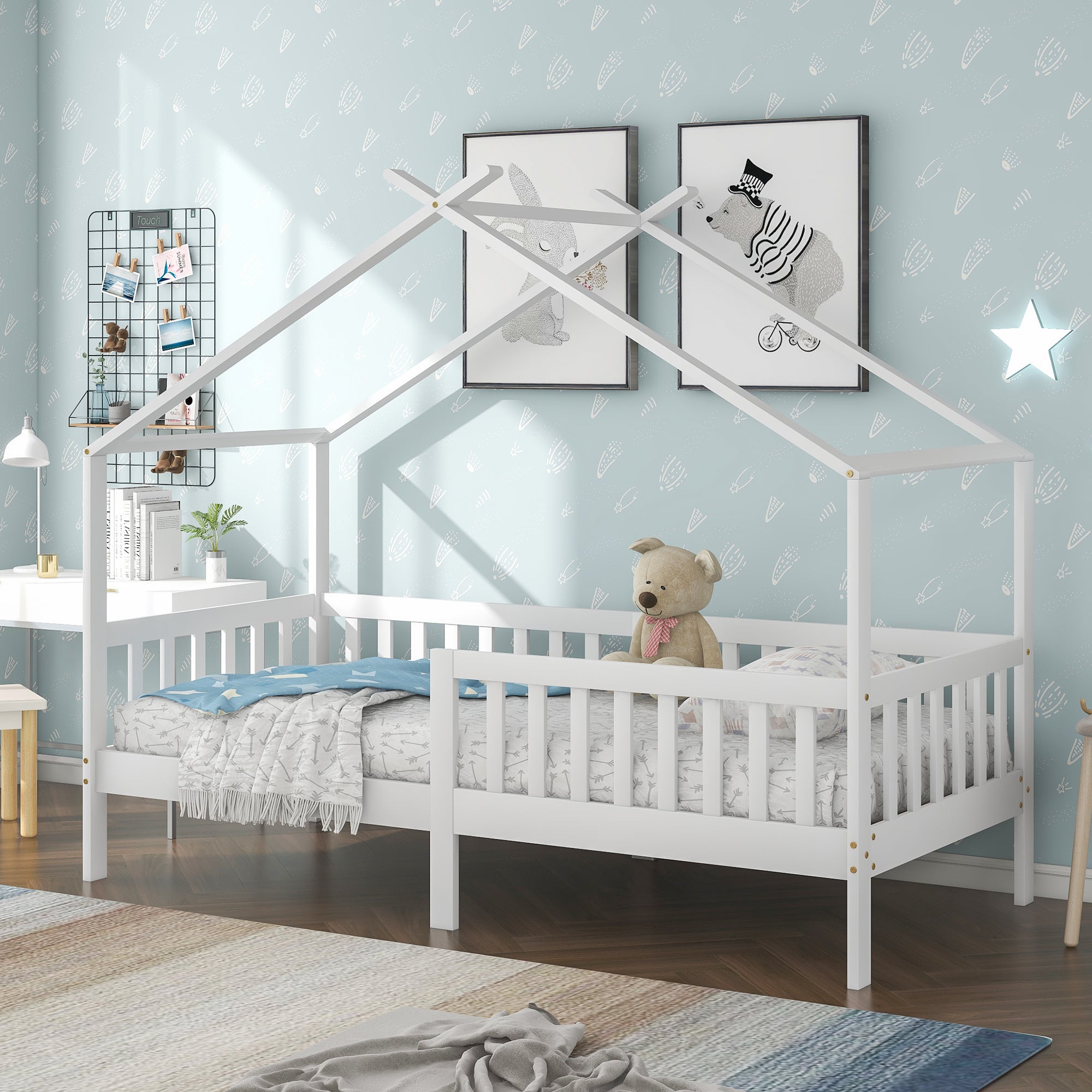 Kinderbett z drewnianym ładunkiem biała 200 x 90 cm masywne drewno Kiefer z FSC