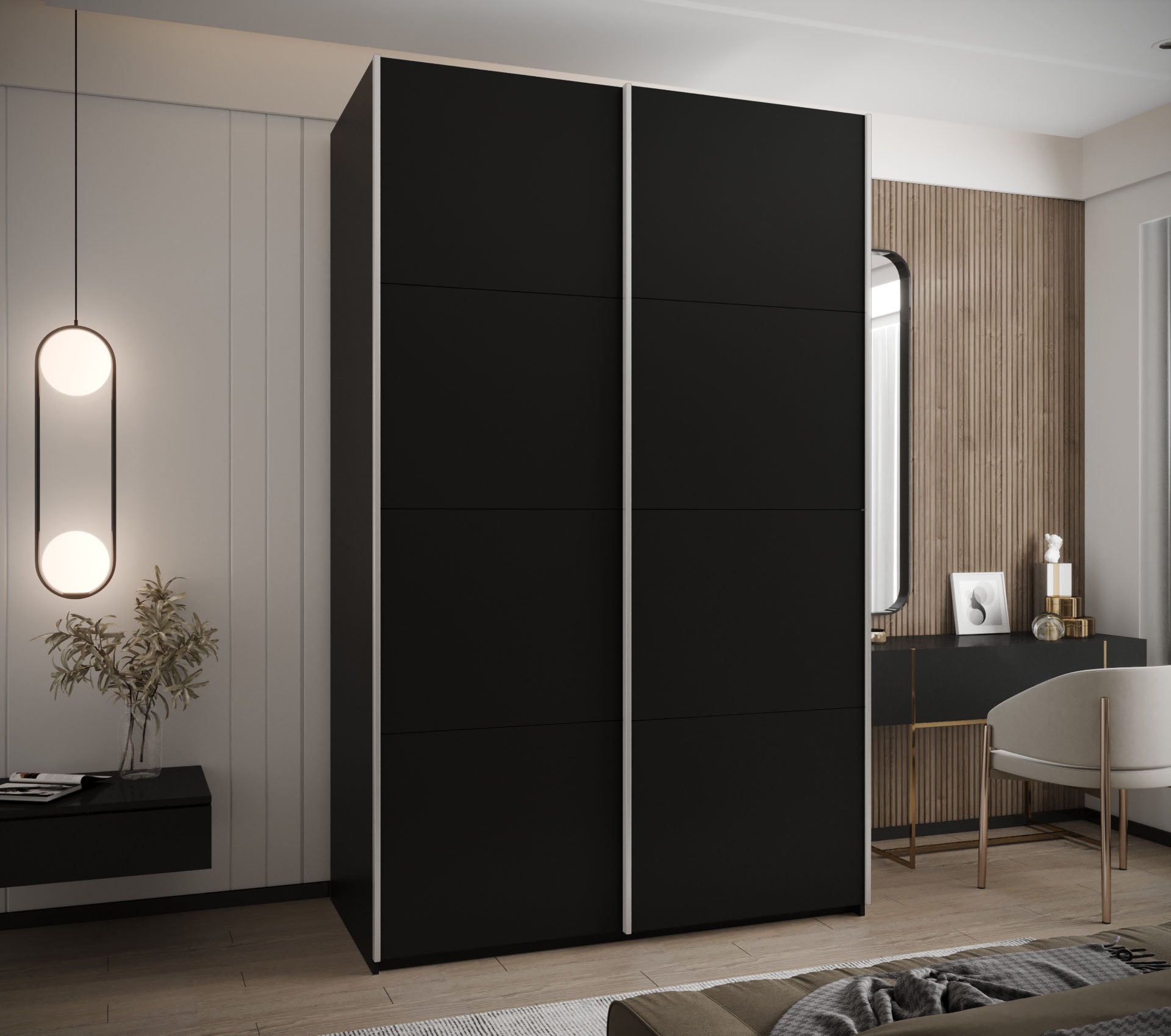 Szafa przesuwna wysoka Lux 1 160 x 64 x 245,5 cm czarny + czarny + u. srebrny - Abiks Meble - 2