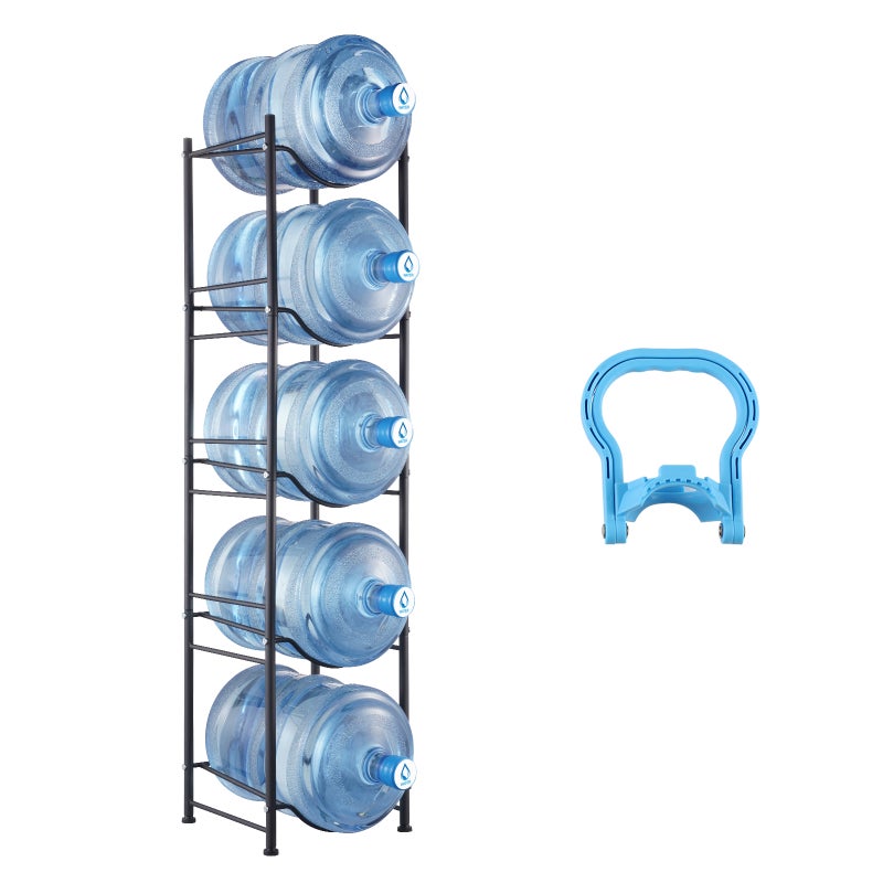 Uchwyt na dzbanek na wodę Jednopoziomowy stojak na butelki na wodę na 5 butelek, czarny VEVOR