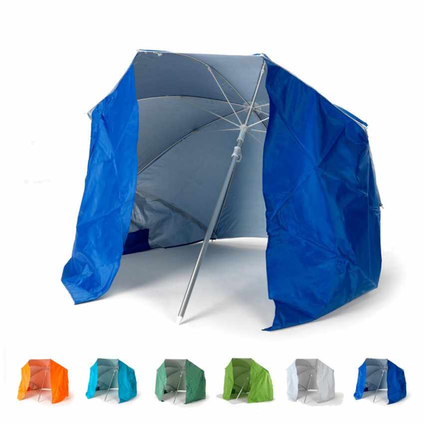 Parasol - Bleu/blanc - D120 Cm - Protection UV - Sac De Transport Inclus