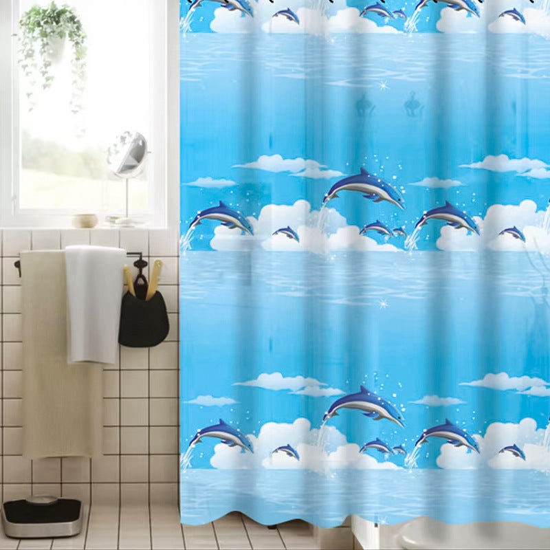 Wodoodporna i odporna na pleśń zasłona prysznicowa z materiału z haczykami, 180 cm szerokości i 180 cm wysokości, Delfin