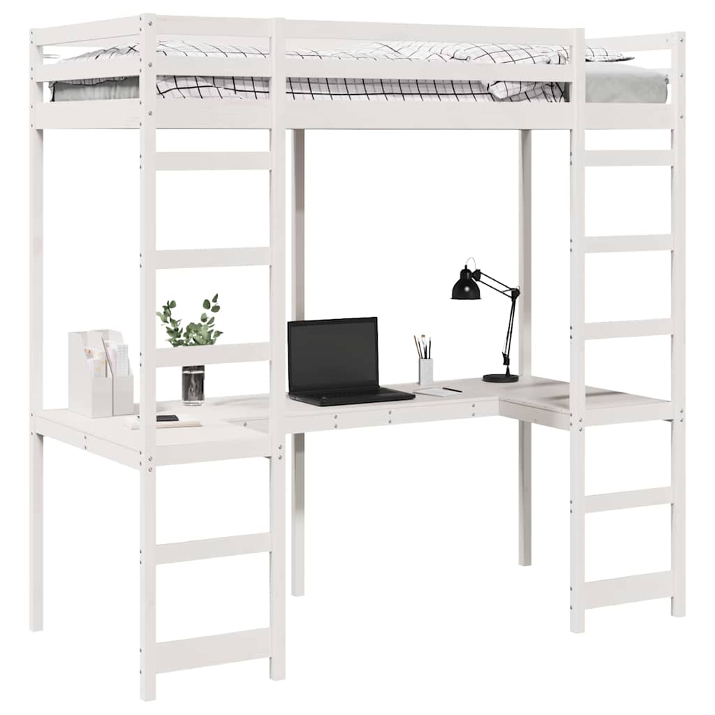 Cadre de lit mezzanine blanc 90 x 190 cm pin massif - 3