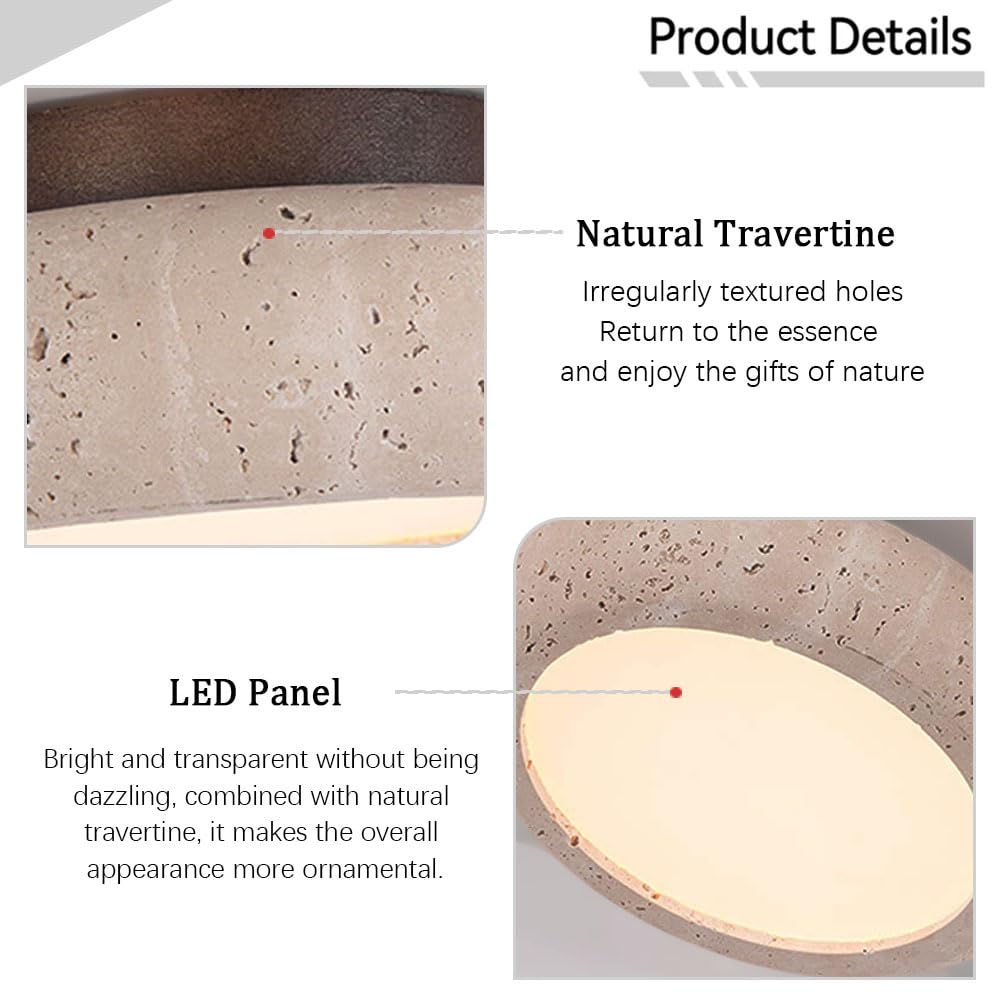 Lampa sufitowa LED 15 cm, Lampa sufitowa z naturalnego kamienia, Mały żyrandol wpuszczany, Lampa kamienna z połowy XX wieku, Ciepłe światło - 6