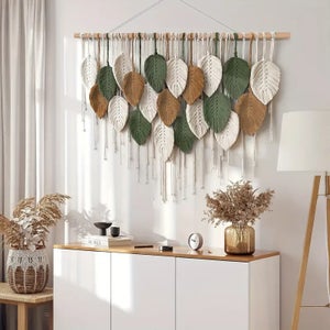 Tapisserie murale en macramé de style simple bohème - Décoration d'intérieur et cadeau - 69,5 x 40,9 cm (vert foncé