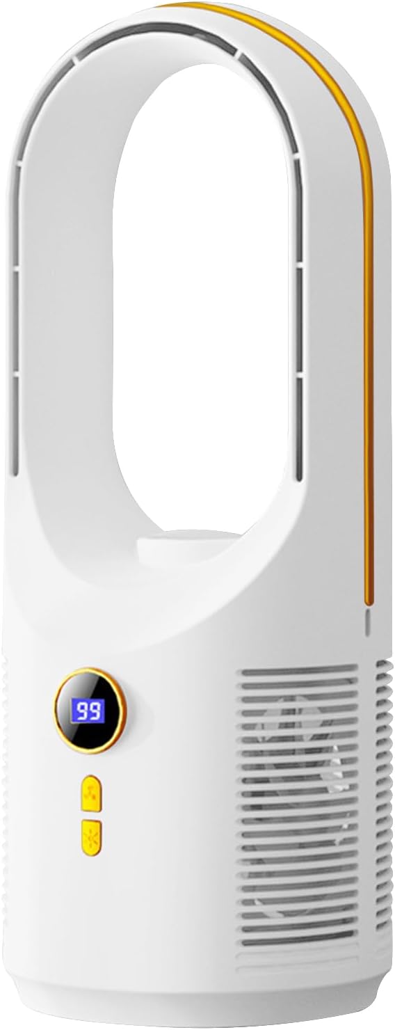 Wentylator biurkowy bezłopatkowy, mały i cichy, 5 prędkości, ładowanie przez USB (biały)