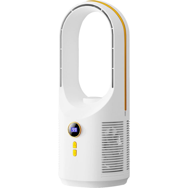 Wentylator biurkowy bezłopatkowy, mały i cichy, 5 prędkości, ładowanie przez USB (biały)