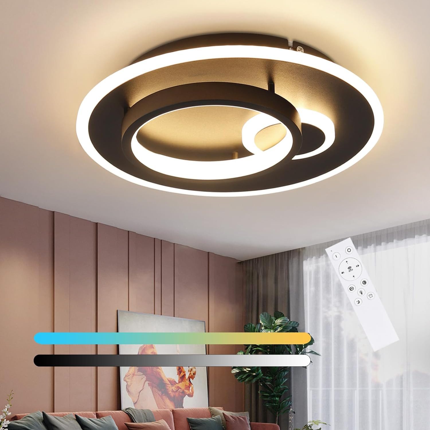 ZMH Lampa sufitowa LED z pilotem. Nowoczesne oświetlenie salonu.