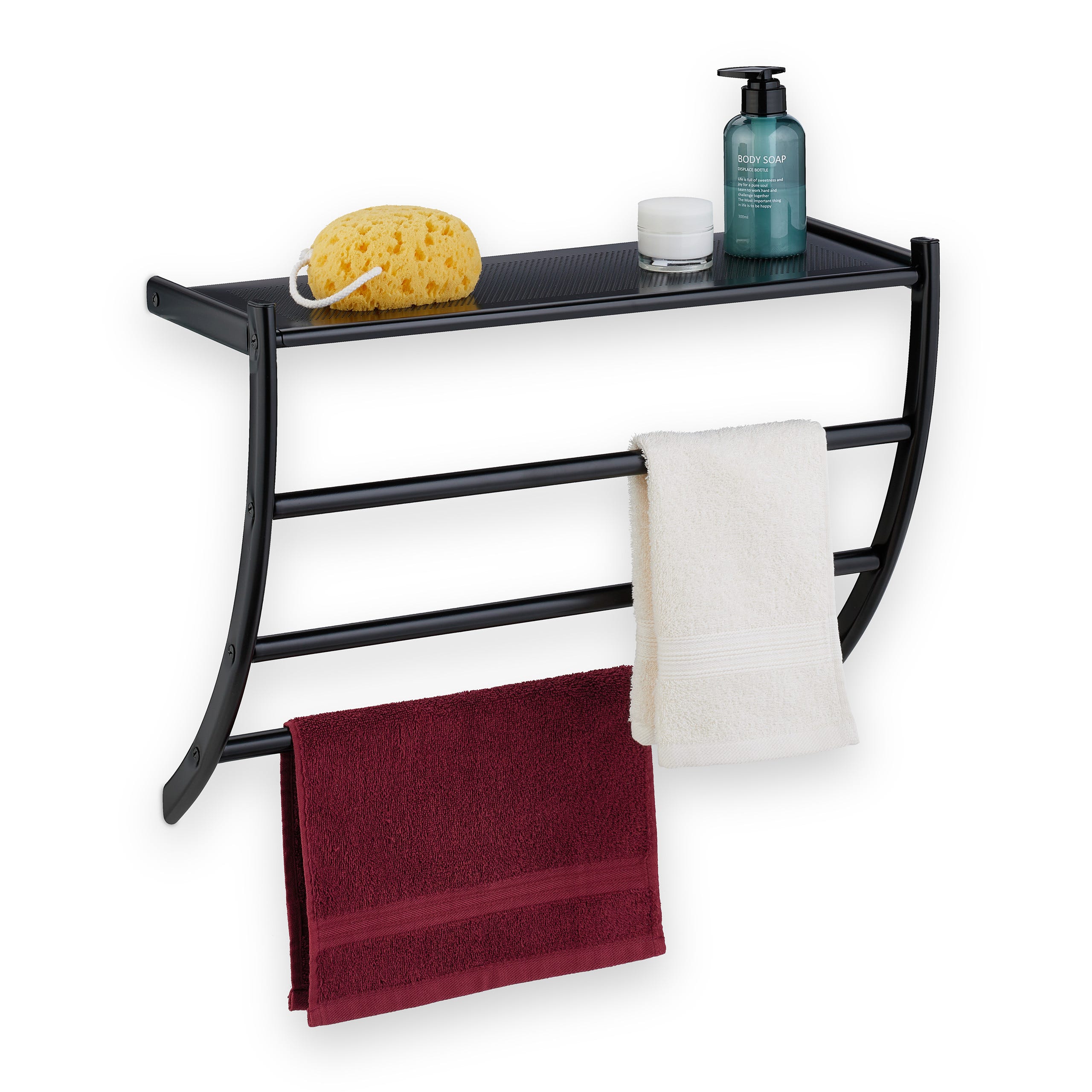 Relaxdays Toallero Para Pared 44 X 56 5 X 23 Cm Con Balda Y 3 Barras relaxdays-toallero-para-pared-44-x-56-5-x-23-cm-con-balda-y-3-barras