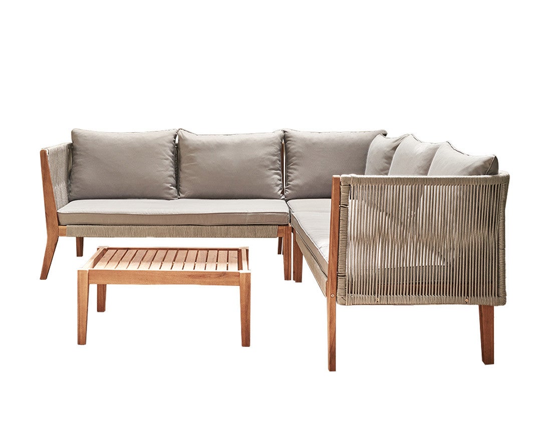 Salon de jardin 5 places en bois d'acacia et corde bois / gris - PAPUA - Best Mobilier - 7