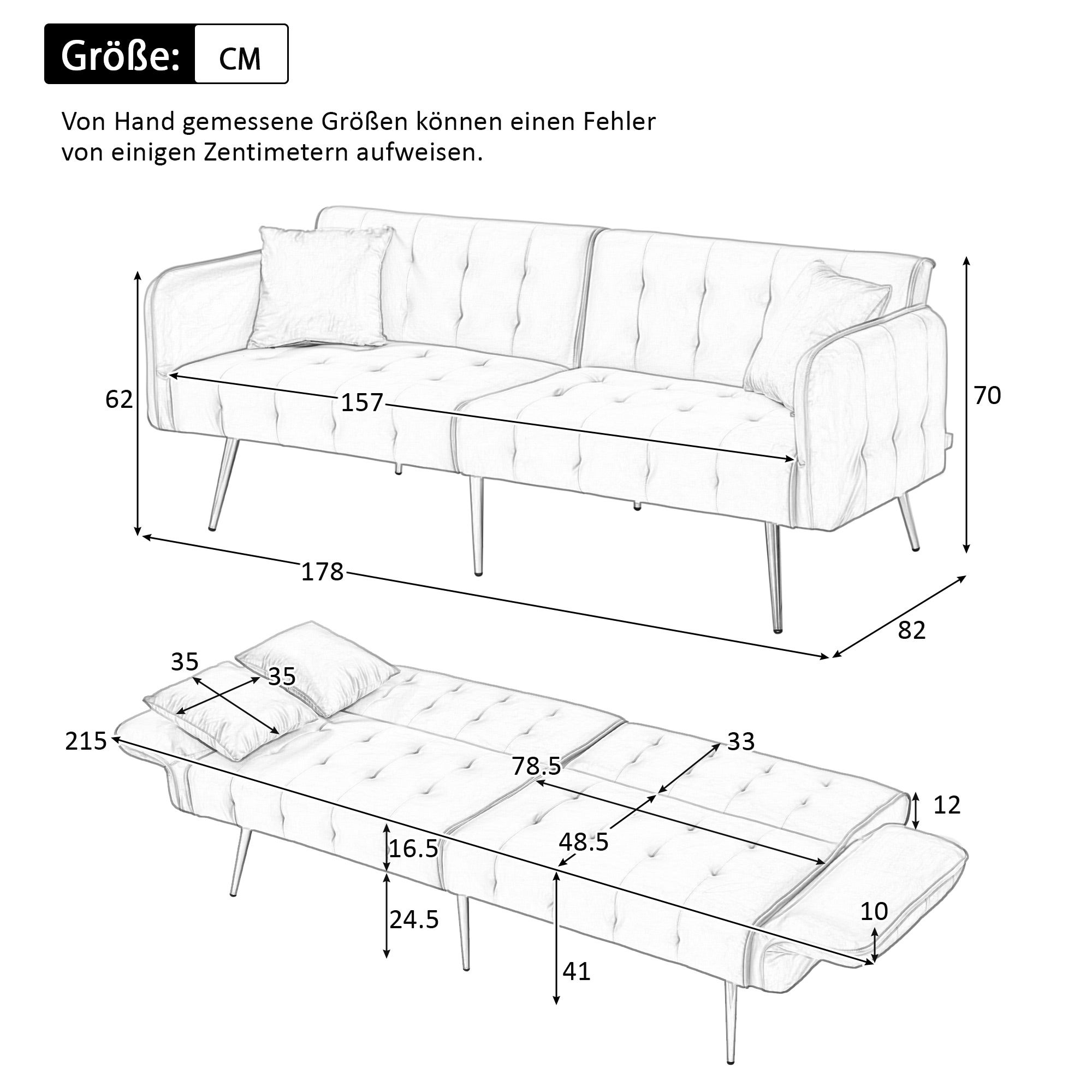Wielofunkcyjna sofa 2-osobowa - Regulowane oparcie - Regulowane podłokietniki - Aksamit - Beżowa - 6