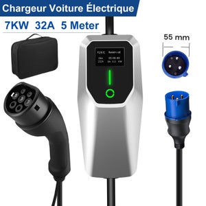 HEXINEX Chargeur EV Portable 7 KW 32 A,Type 2 Chargeur Voiture Électrique, avec Câble de Charge 6 m,Prise CEE, IEC62196,IP65 | Leroy Merlin