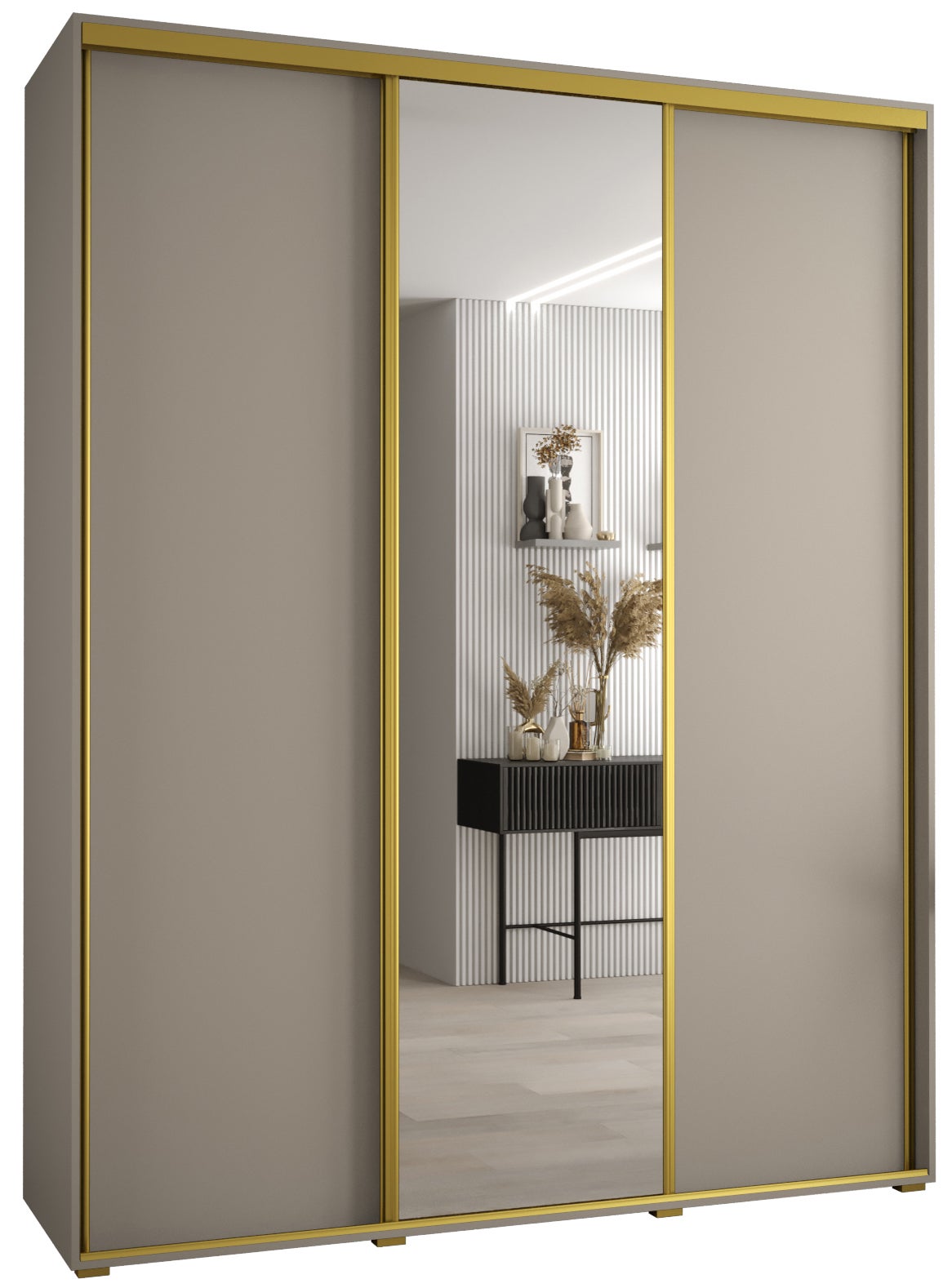 Szafa przesuwna z lustrem wysoka Dakota 3 190 x 45 x 235,2 cm kaszmir + u. Złoty - Abiks Meble