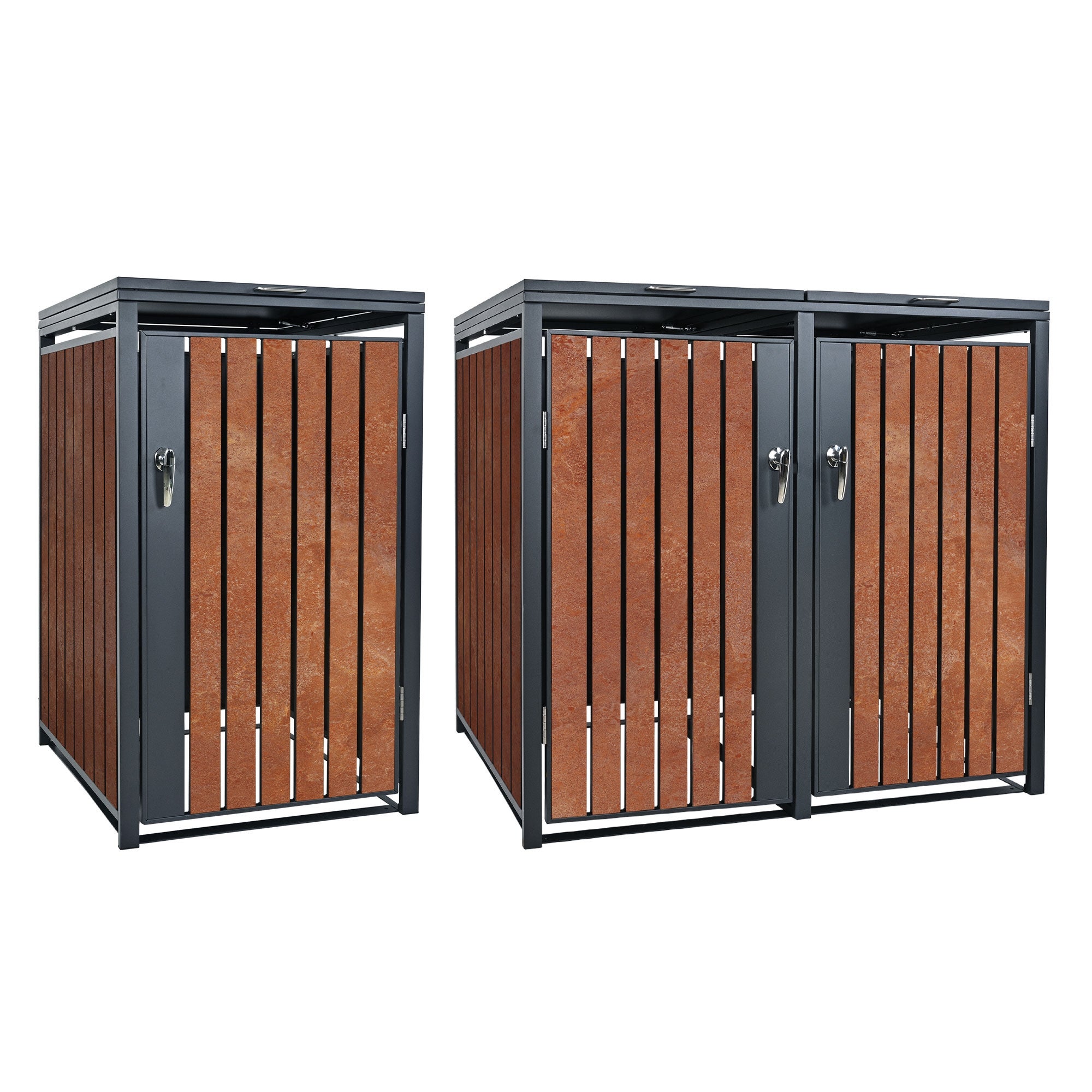 ML-Design pojemnik na śmieci 240L 200x80x116,3 cm stalowy antracytowy wyglad rdzy odporny na warunki atmosferyczne uchylna pokrywa do 3 tony