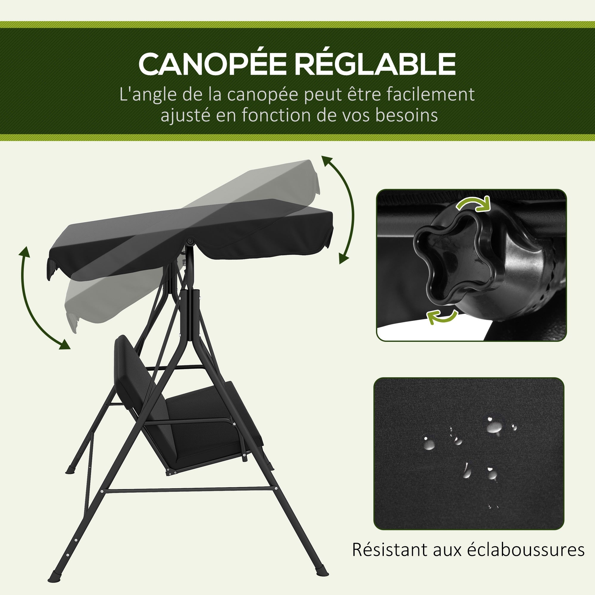 Balancelle de jardin acier 3 places Outsunny noir - 4