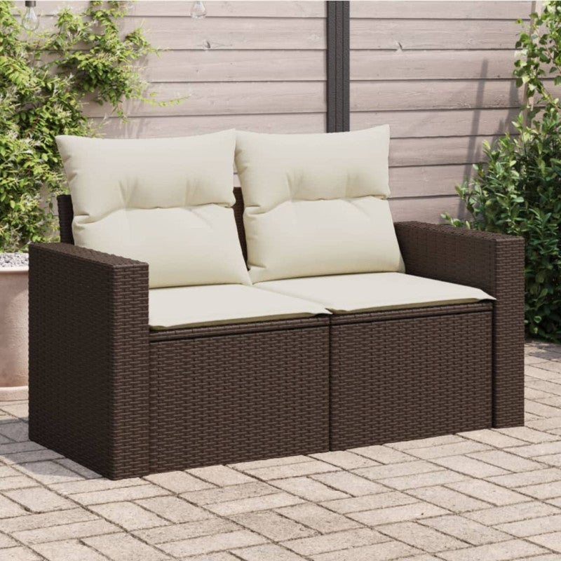 Sofa ogrodowa z poduszkami, 2-osobowa, brązowa, polirattan vidaXL
