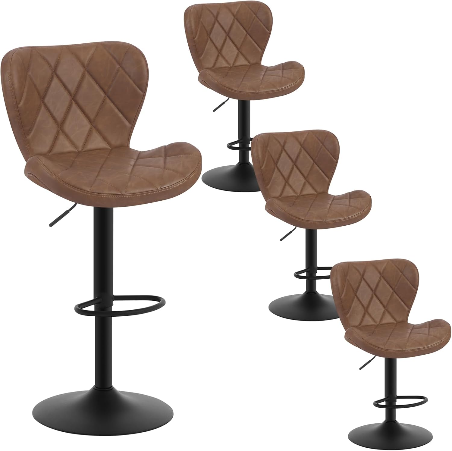 WOLTU Lot De 4 Tabourets De Bar Chenille+Velours Côtelé, Tabouret Bar Chenille Velours Cotele Tabouret Bar Reglable En Hauteur Avec Dossier Repose Pieds Noir 92201846