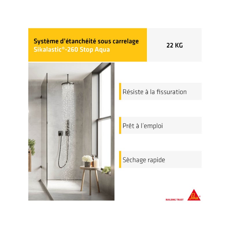 Revêtement d'étanchéité sous carrelage Sikalastic-260 Stop Aqua - 8m² - 22kg - 3
