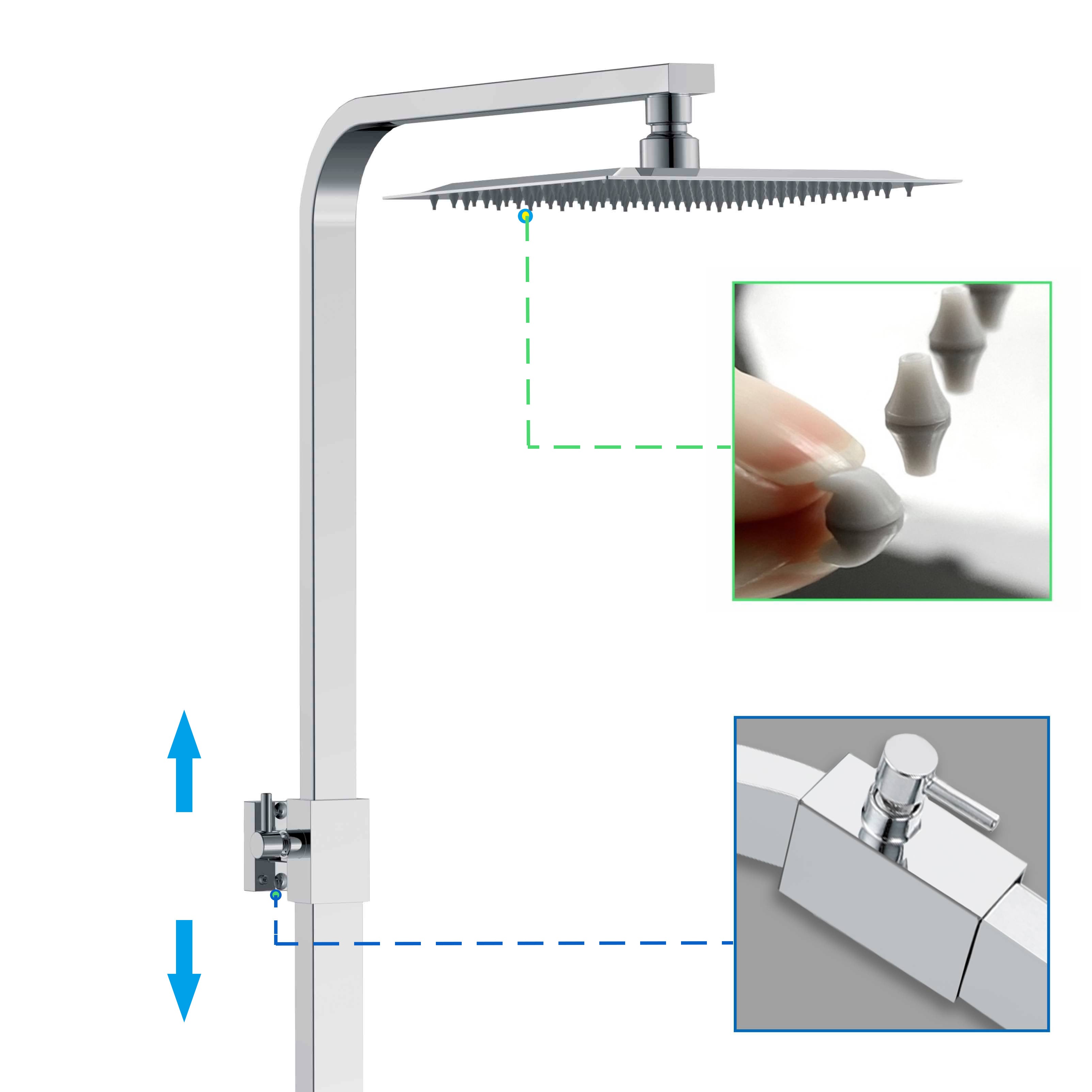 Colonne de douche thermostatique 75x35.5x7, kit carré chromé AICA - 6