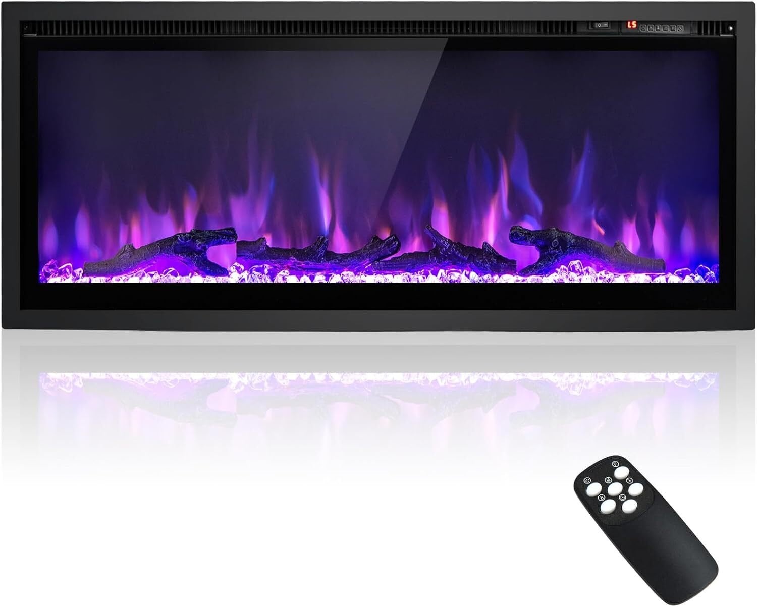 Kominek Elektryczny Ścienny 750 W/1500 W, Efekt Płomienia w 9 Kolorach, Kominek Grzewczy 91,5 cm, Regulowana Temperatura 18–28 ℃, Timer