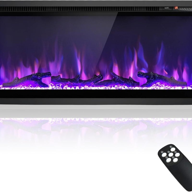 Kominek Elektryczny Ścienny 750 W/1500 W, Efekt Płomienia w 9 Kolorach, Kominek Grzewczy 91,5 cm, Regulowana Temperatura 18–28 ℃, Timer