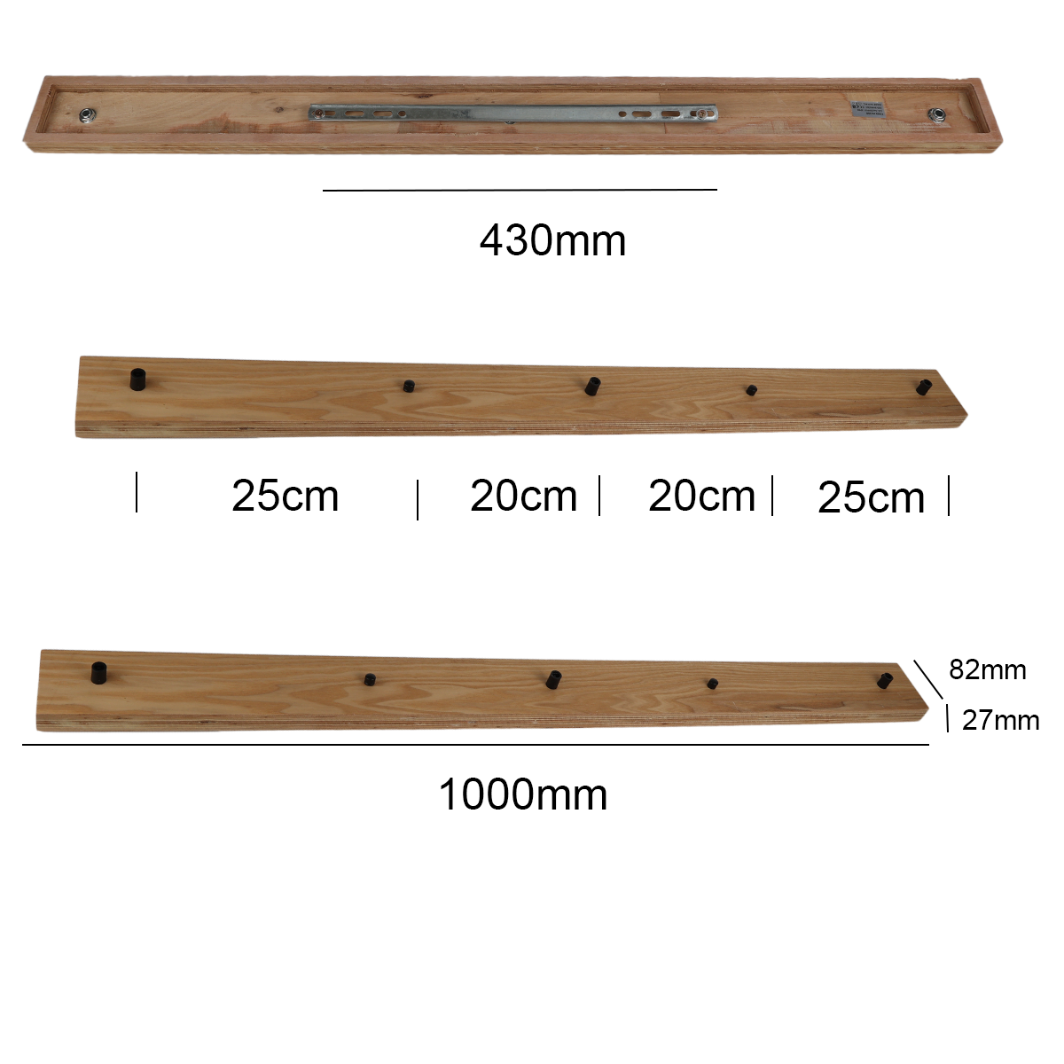 Réglette universelle pour lampe, combinée avec une barre en bois de 100 cm, compatible avec 2 ou 3 lampes - 3