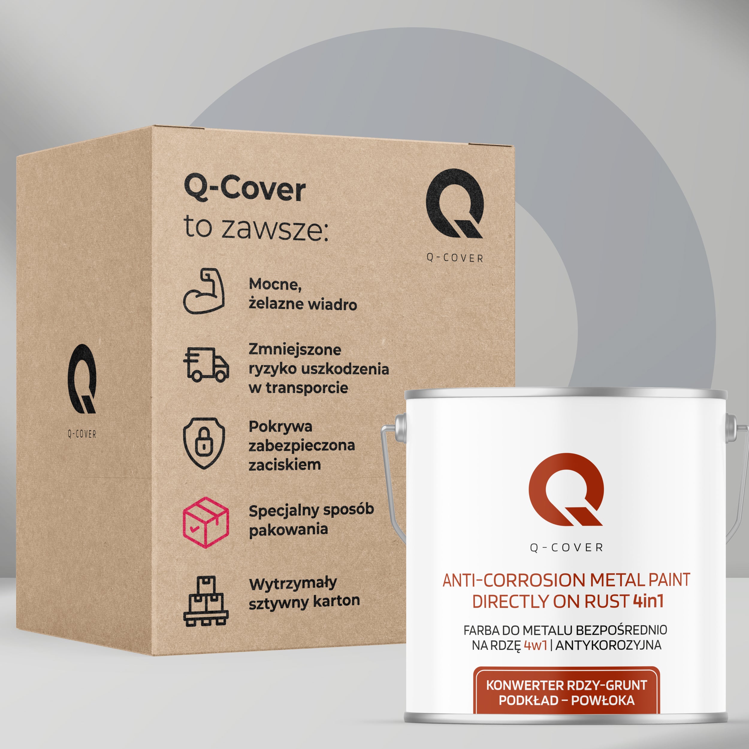Farba do Metalu Prosto na Rdzę 4w1 Q-Cover Czarny RAL9005 Półmat 5L - 3