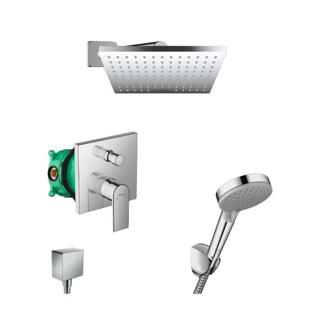 Hansgrohe Vernis Shape Conjunto de ducha empotrada todo en uno con ducha fija de 23 cm + teleducha de 2 chorros, Cromo (VernisShape-1)