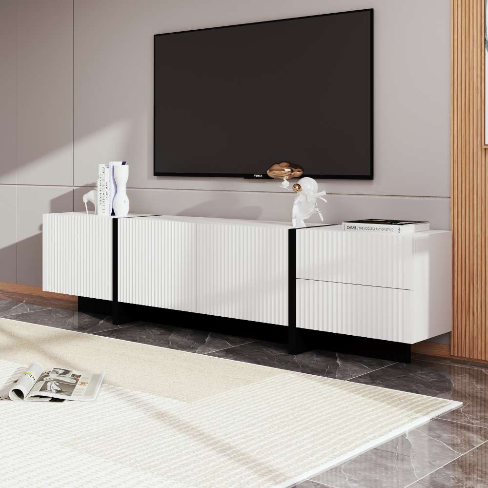 Nowoczesna szafka RTV z 3 drzwiami i 2 szufladami, dużą przestrzenią do przechowywania, eleganckim designem do nowoczesnego salonu - 2