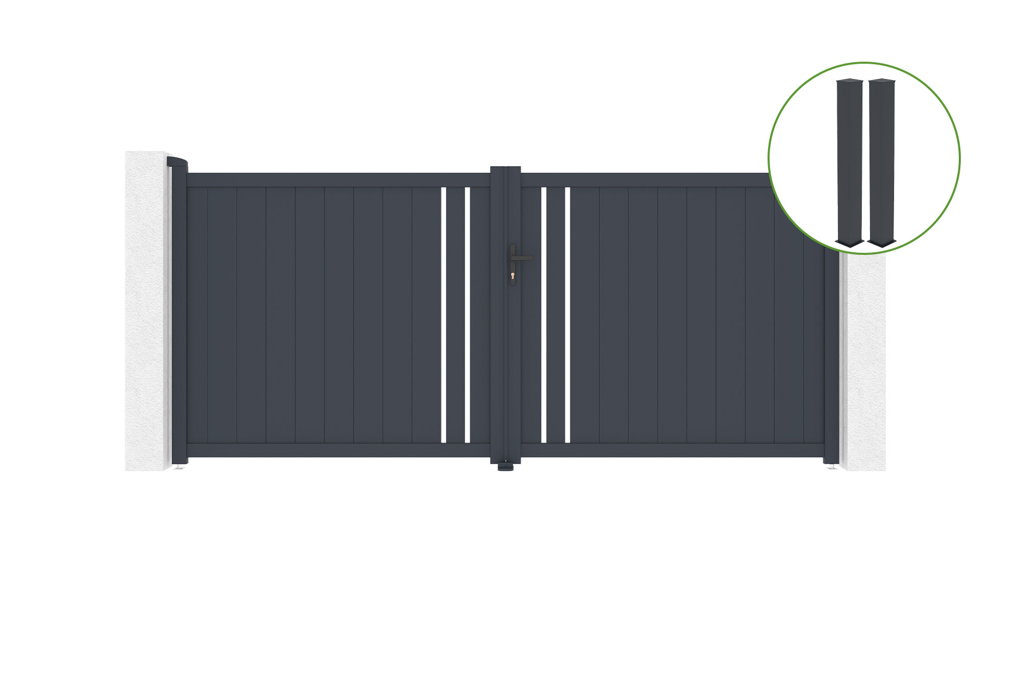 Brama skrzydłowa 3,5m GIONA wys. 160cm szare + 2 słupki 20x20cm wys. 190cm