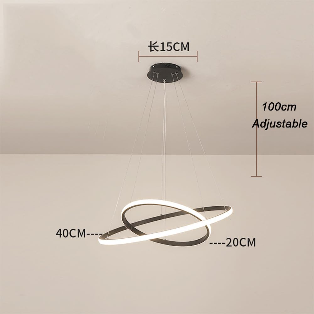 COMELY Suspensions d'éclairage Intérieur -Lustre LED Moderne D 20+40cm - Noir - Lumière blanche 32W 3600LM 6500K - Réglable en hauteur - 6