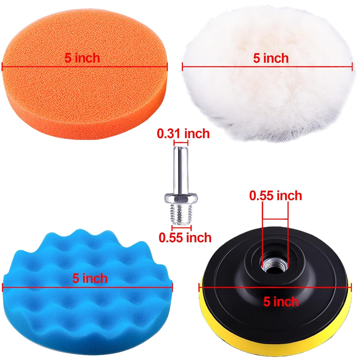 16 Pièces Kit de Polissage Pad, Éponge de Polissage Voiture 125mm - 5