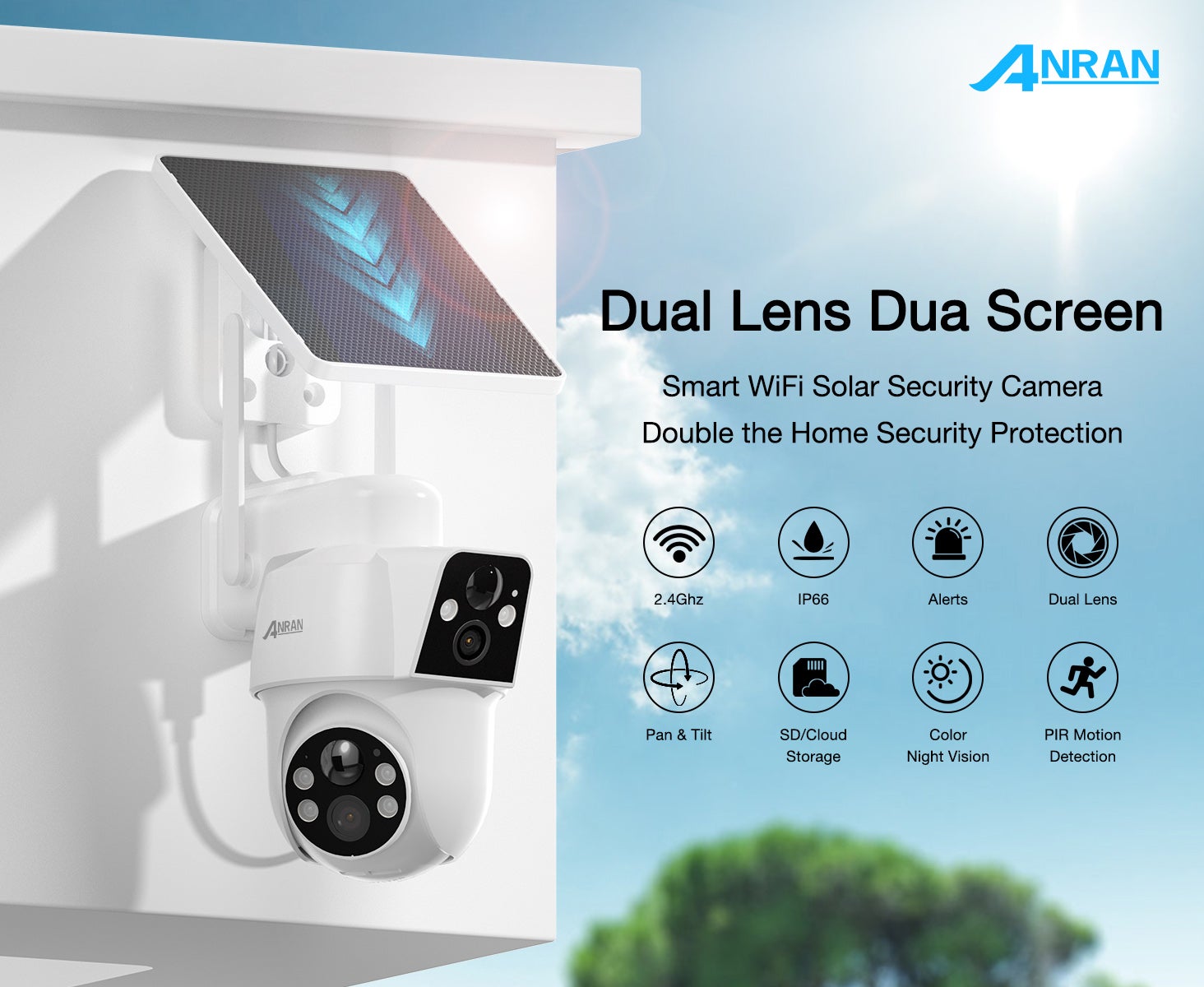 Caméra Surveillance 4K(2K+2K) WiFi Extérieure sans Fil Solaire , Double Objectif Double PIR, 360° Solaire Caméra, Vision Nocturne Couleur,ANRAN - 11