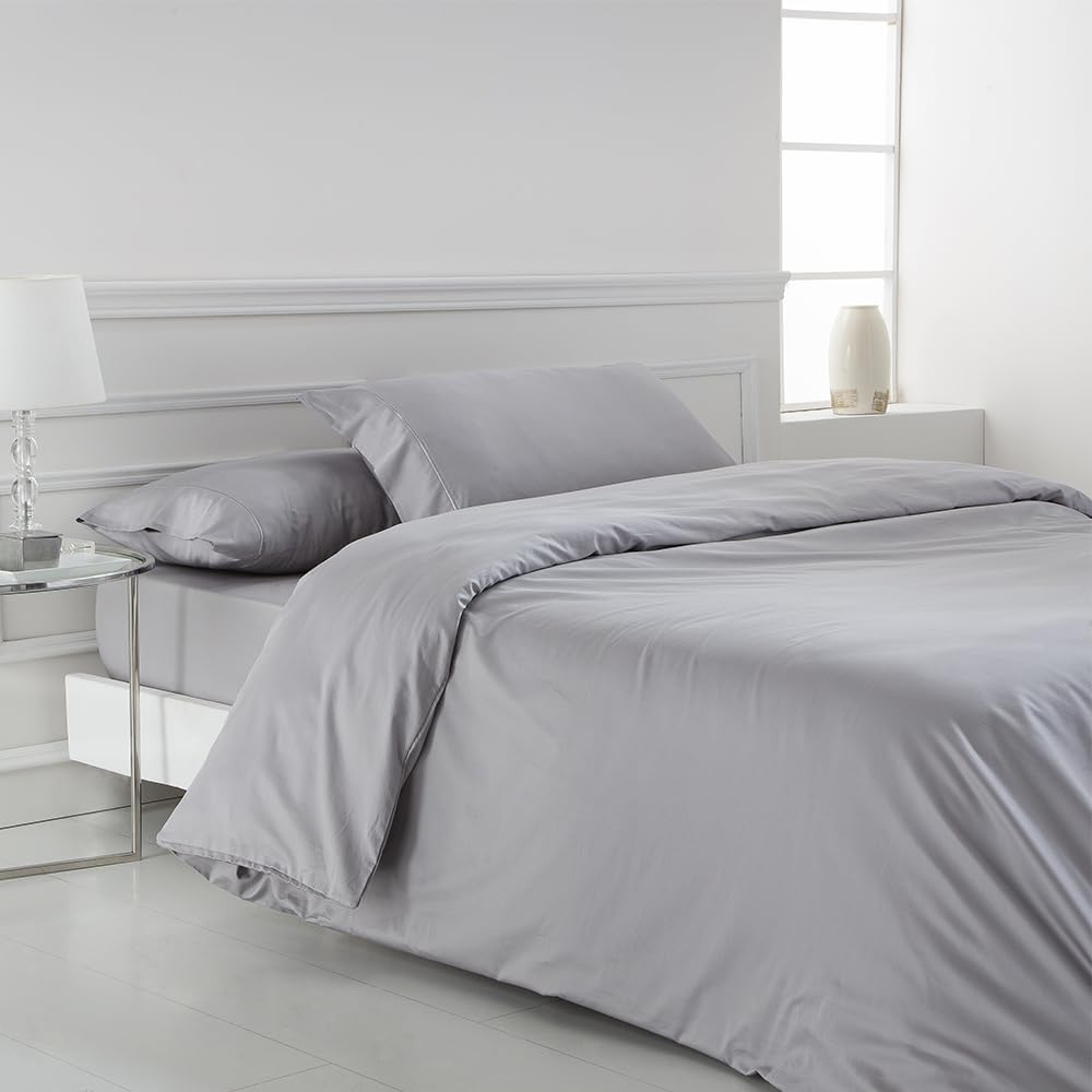 Cotton artean - funda nórdica saten algodon egipcio 400 hilos gris 260x240 cama 180