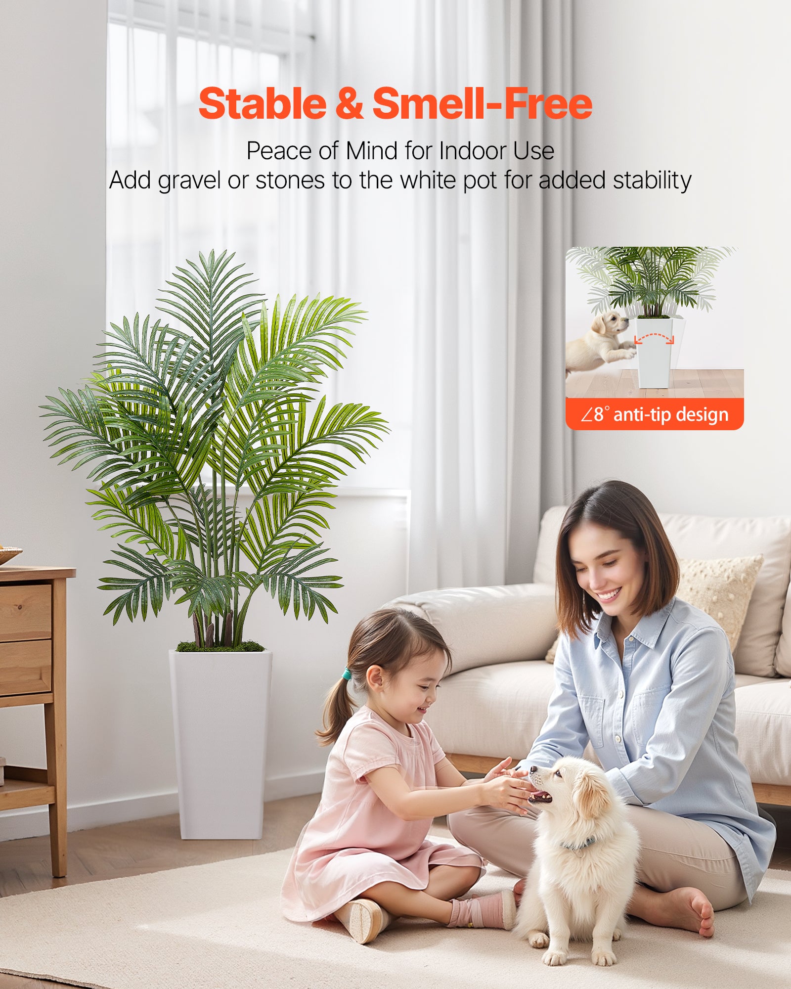 Palmeira-areca artificial VEVOR, 1,2 m, vaso branco, conjunto 2, palmeira-areca falsa, para decoração casa, escritório, ambiente interior e exterior - 3