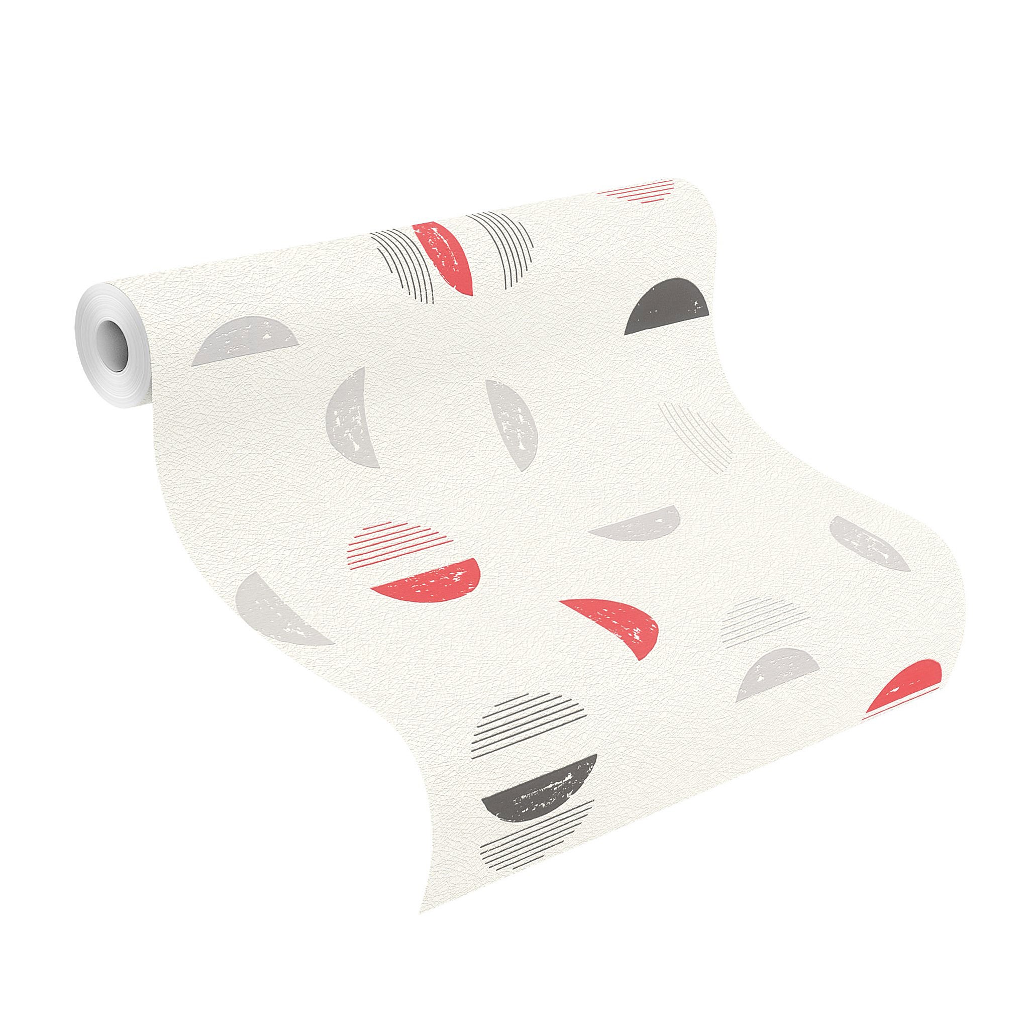 Carta da parati Rasch 500530 - Carta da parati in tessuto non tessuto chiaro con forme geometriche in rosso e grigio - 2